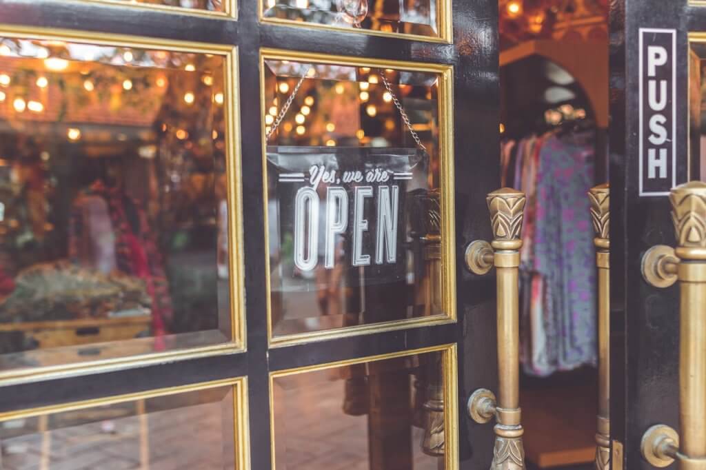 shopping window open sign